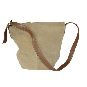 Vintage y2k Faded Glory Beige Suede Leather Bucket Bag Boho Fall Casual Gorpcore